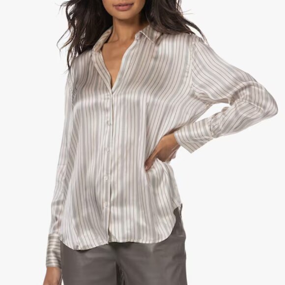 RAILS Dorian Silk Satin Stripe Blouse Womens Large Off White Long Sleeve - Picture 3 of 6